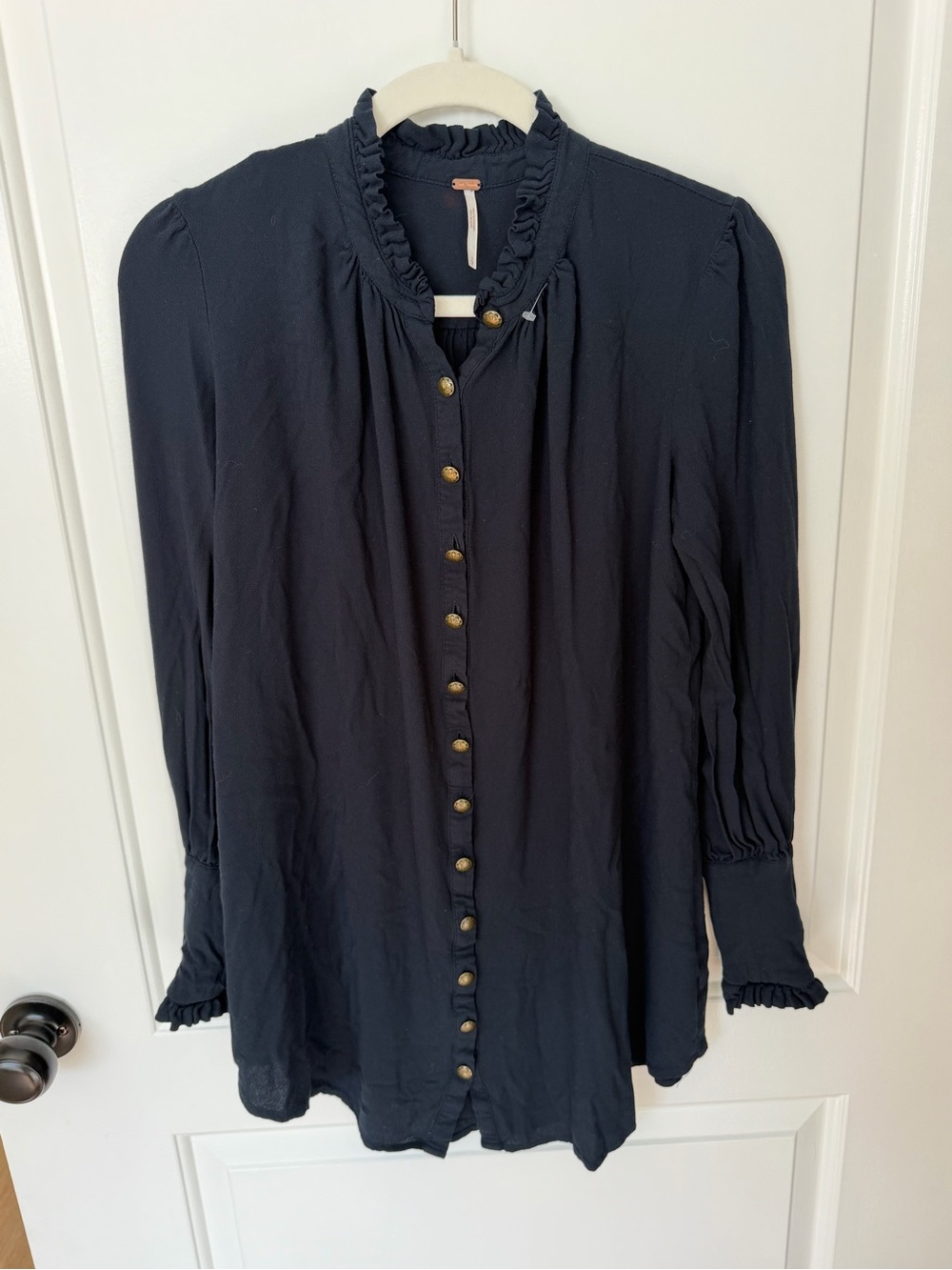 Black Long Sleeve Button Front Mini Shirt Dress Tunic